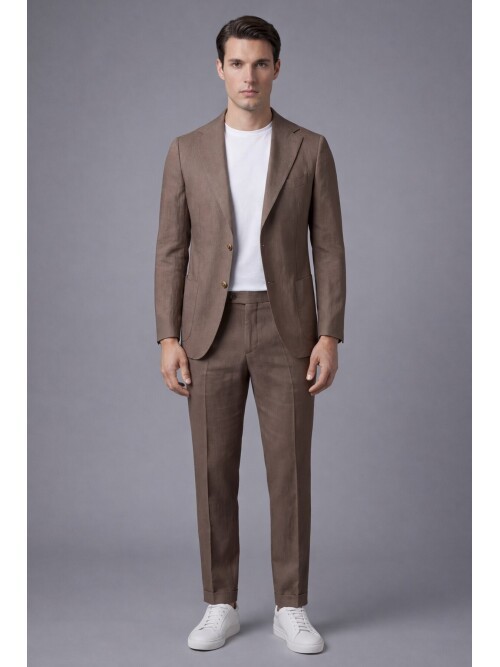 Açık Kahverengi Mono Yaka Comfort Fit Torba Cepli Takım Elbise