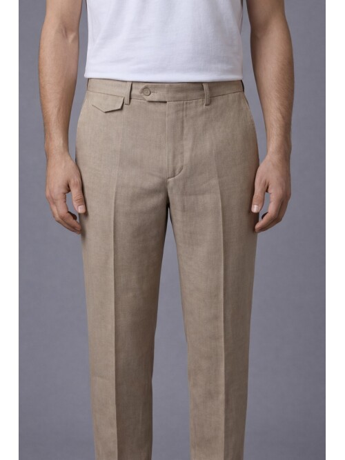 Açık Kahverengi Mono Yaka Comfort Fit Torba Cepli Takım Elbise