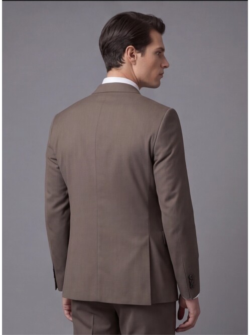 Açık Kahverengi Mono Yaka İki Düğmeli Takım Elbise