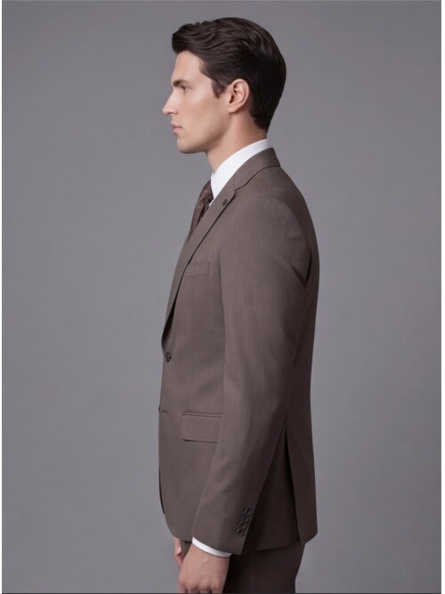 Açık Kahverengi Sivri Yaka İki Düğmeli Slim Fit Takım Elbise