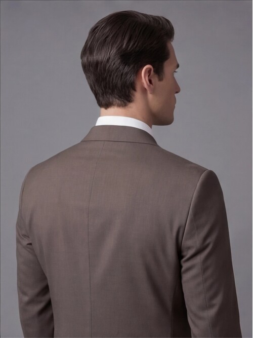 Açık Kahverengi Sivri Yaka İki Düğmeli Slim Fit Takım Elbise