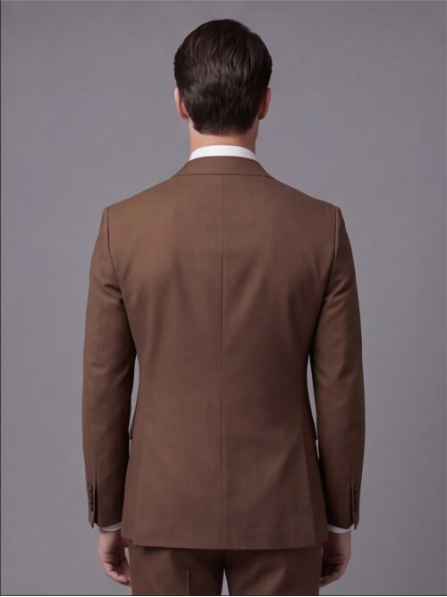 Açık Kahverengi Sivri Yaka İki Düğmeli Slim Fit Takım Elbise