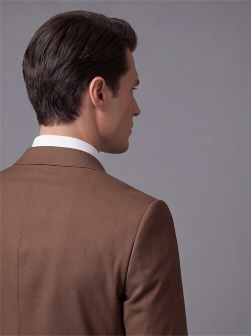 Açık Kahverengi Sivri Yaka İki Düğmeli Slim Fit Takım Elbise