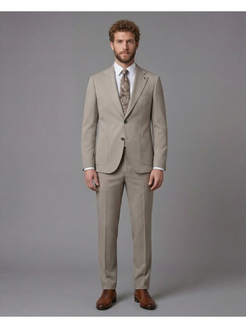 Light Brown Slim Fit Notch Lapel Suit with Patch Pockets