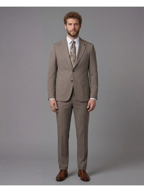 Light Brown Slim Fit Peak Lapel Patch Pocket Mens Suit