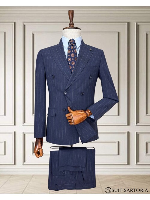 Light Navy Pinstripe Double-Breasted Men’s Suit