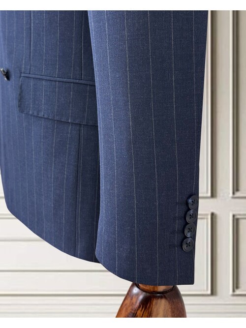 Light Navy Pinstripe Double-Breasted Men’s Suit