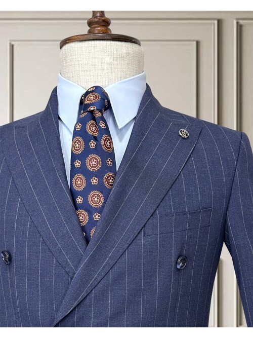 Light Navy Pinstripe Double-Breasted Men’s Suit