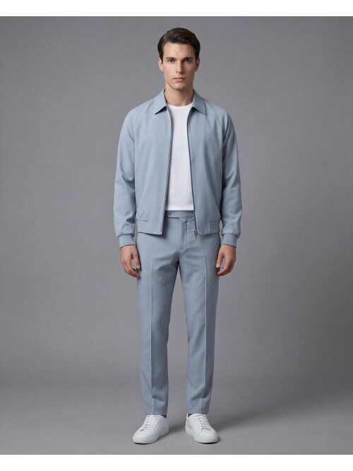 Açık Mavi Fermuarlı Gömlek Yaka Spor Takım