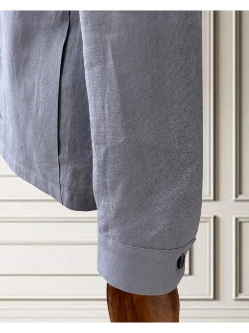 Açık Mavi Keten Safari Takım Elbise