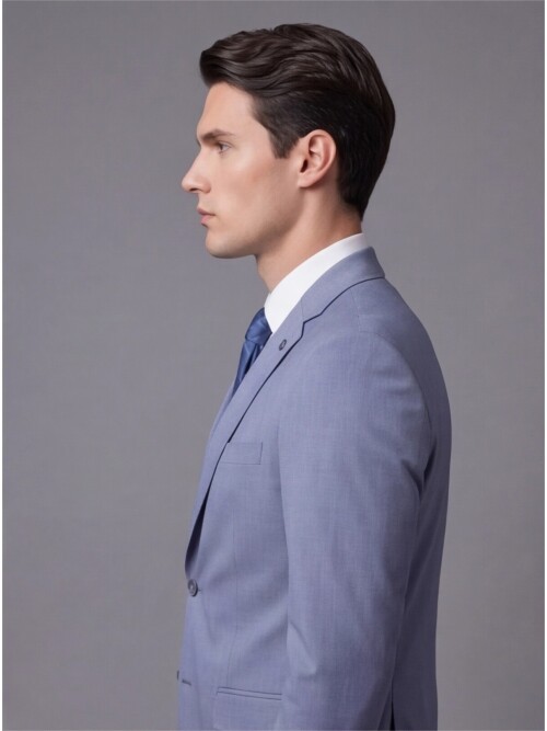 Açık Mavi Mono Yaka İki Düğmeli Takım Elbise