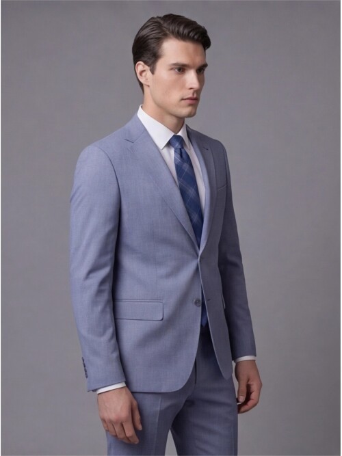 Açık Mavi Mono Yaka İki Düğmeli Takım Elbise