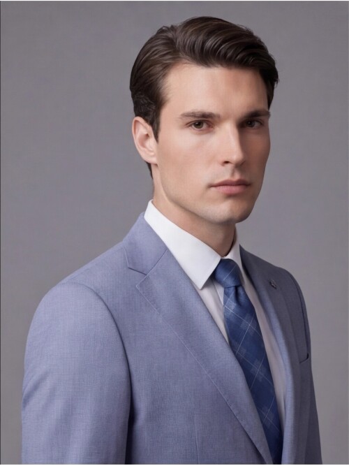 Açık Mavi Mono Yaka İki Düğmeli Takım Elbise