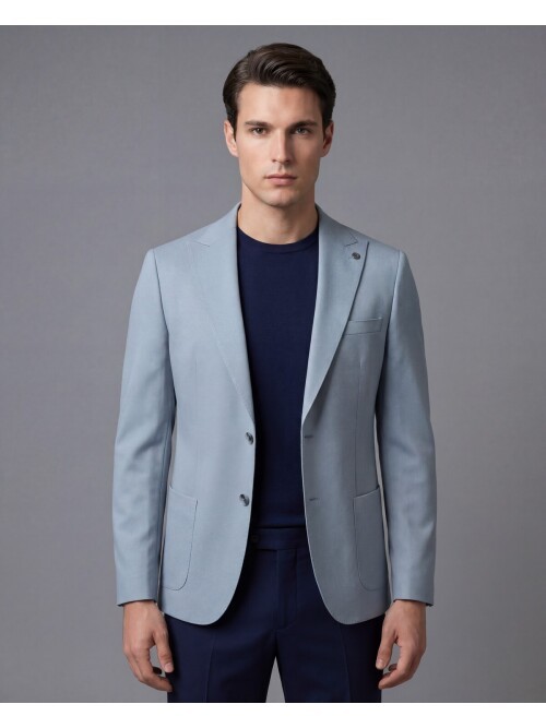 Light Blue Peak Lapel Patch Pocket Comfort Fit Blazer