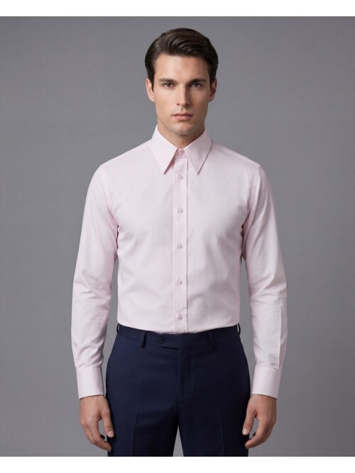 Açık Pembe Slim Fit Sivri Yaka Uzun Kollu Gömlek