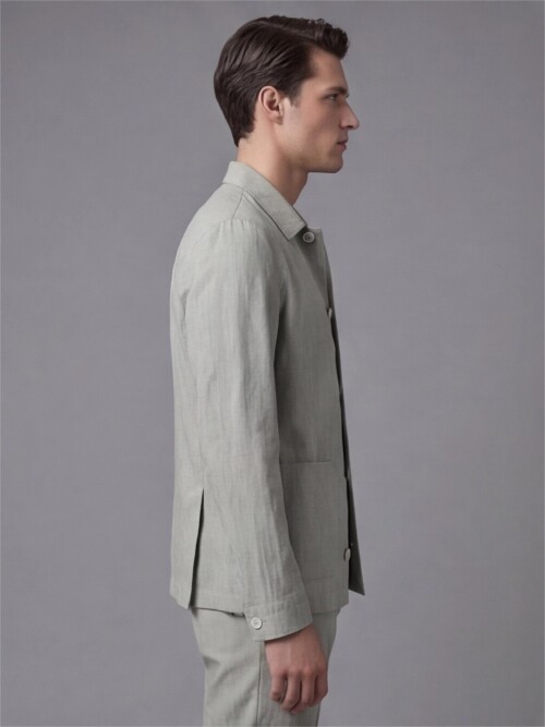 Açık Yeşil Gömlek Yaka Düğmeli Torba Cepli Takım