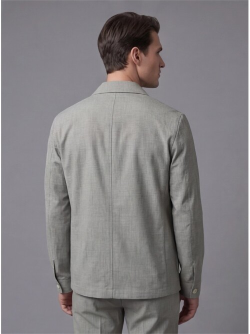 Açık Yeşil Gömlek Yaka Düğmeli Torba Cepli Takım