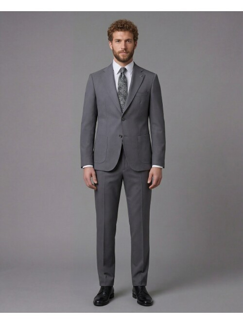 Anthracite Slim Fit Notch Lapel Suit with Patch Pockets