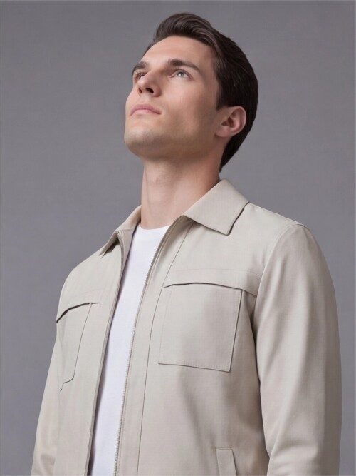 Bej Fermuarlı Performans Takım Elbise