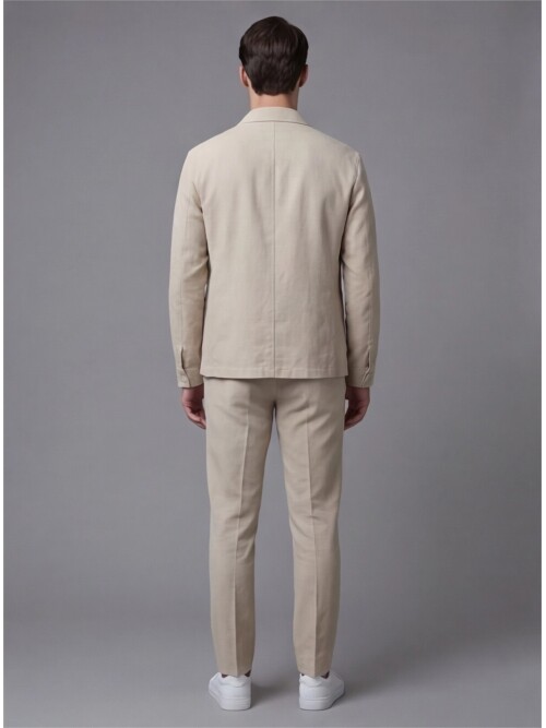 Bej Gömlek Yaka Düğmeli Torba Cepli Takım