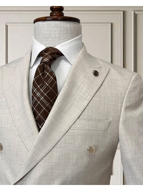 Beige Double-Breasted Men’s Suit