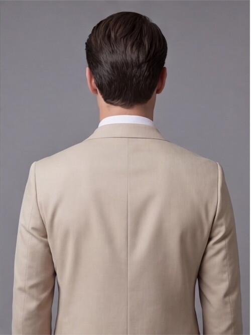 Bej Mono Yaka İki Düğmeli Takım Elbise