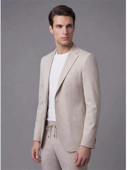 Bej Mono Yaka Performans Takım Elbise