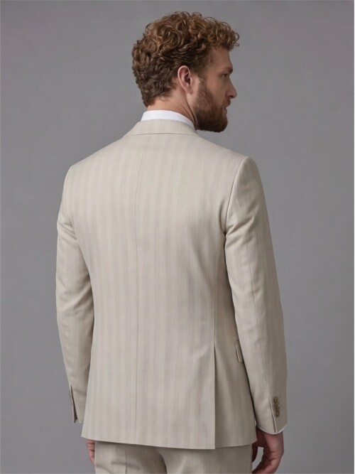 Beige Peak Lapel Comfort Fit Fully Lined Suit