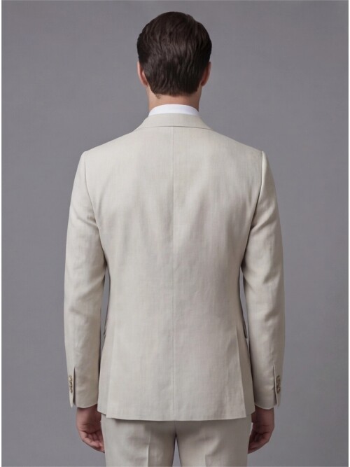 Bej Sivri Yaka İki Düğmeli Slim Fit Takım Elbise