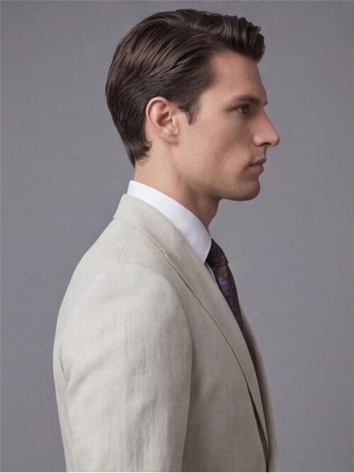 Bej Sivri Yaka İki Düğmeli Slim Fit Takım Elbise