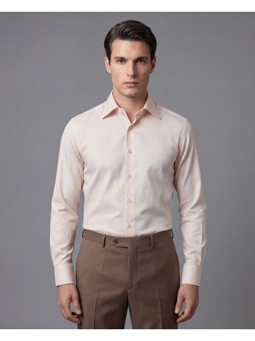 Bej Slim Fit Büyük Klasik Yaka Gömlek