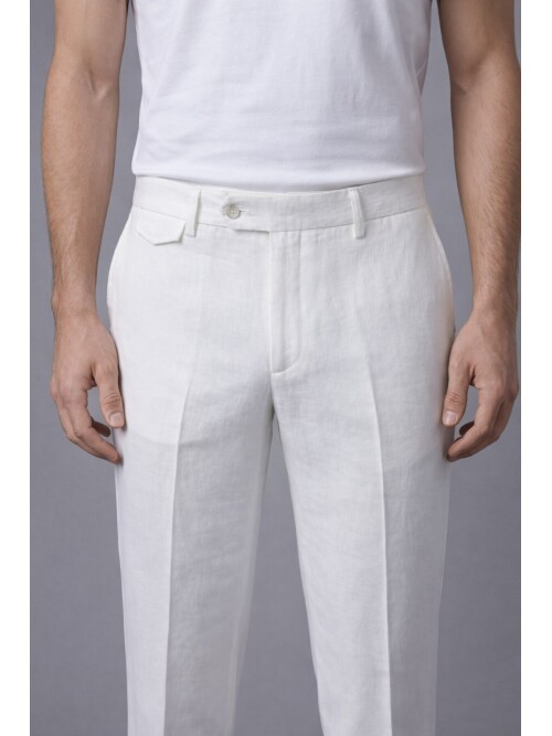 Beyaz Comfort Fit Mono Yaka Torba Cep Takım Elbise