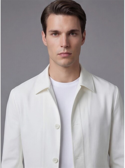 Beyaz Gömlek Yaka Düğmeli Torba Cepli Takım