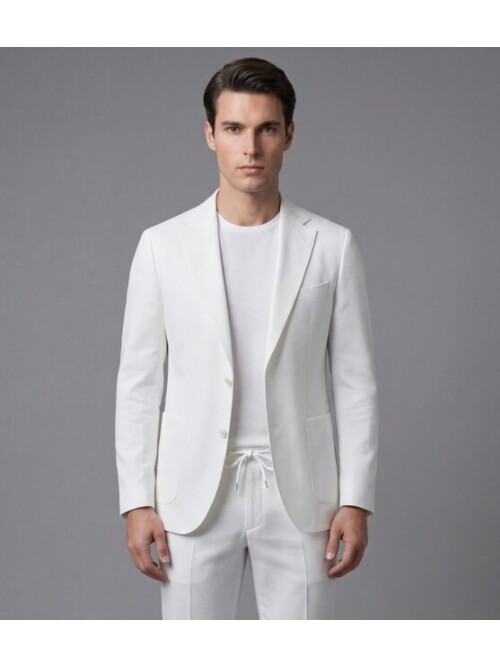 Beyaz Mono Yaka Performans Takım Elbise