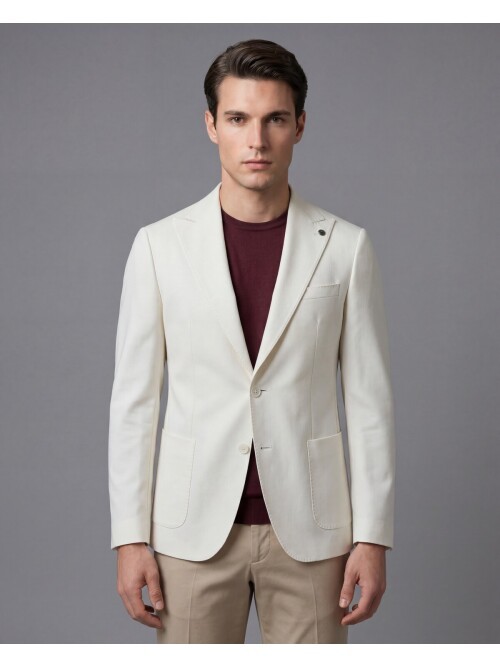 White Peak Lapel Patch Pocket Comfort Fit Blazer