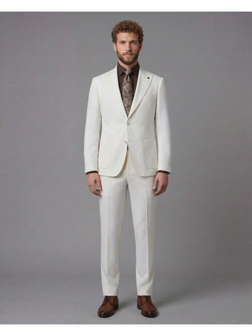 White Slim Fit Peak Lapel Patch Pocket Mens Suit