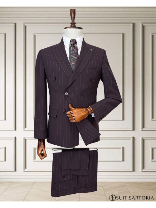 Burgundy Pinstripe Double-Breasted Men’s Suit