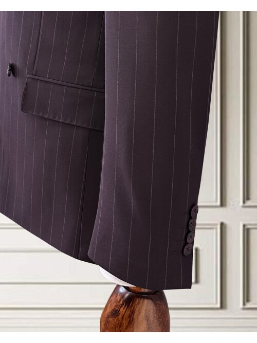 Burgundy Pinstripe Double-Breasted Men’s Suit