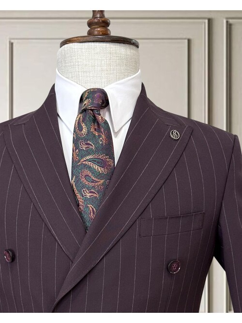 Burgundy Pinstripe Double-Breasted Men’s Suit