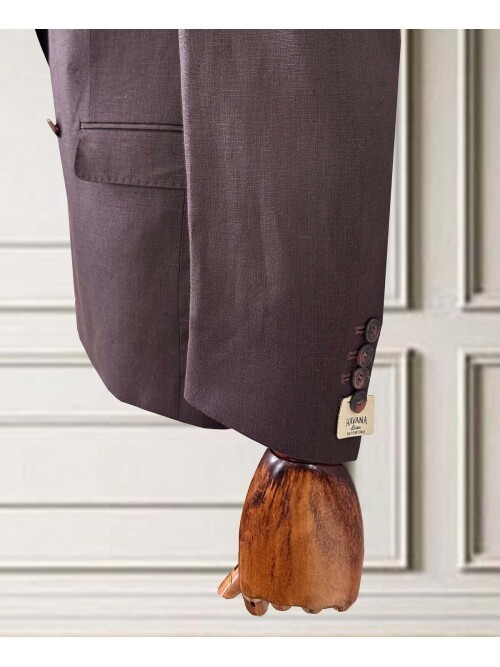 Bordo Sivri Yaka 2 Düğme Keten Takım Elbise