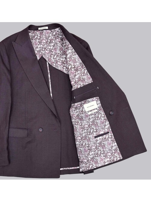 Bordo Sivri Yaka 2 Düğme Keten Takım Elbise