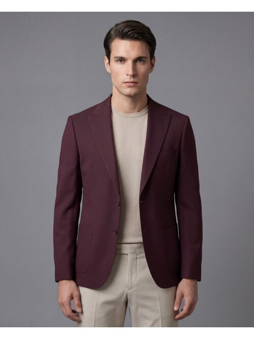 Burgundy Peak Lapel Patch Pocket Comfort Fit Blazer