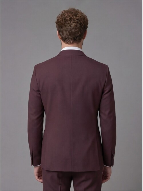 Burgundy Slim Fit Peak Lapel Patch Pocket Mens Suit