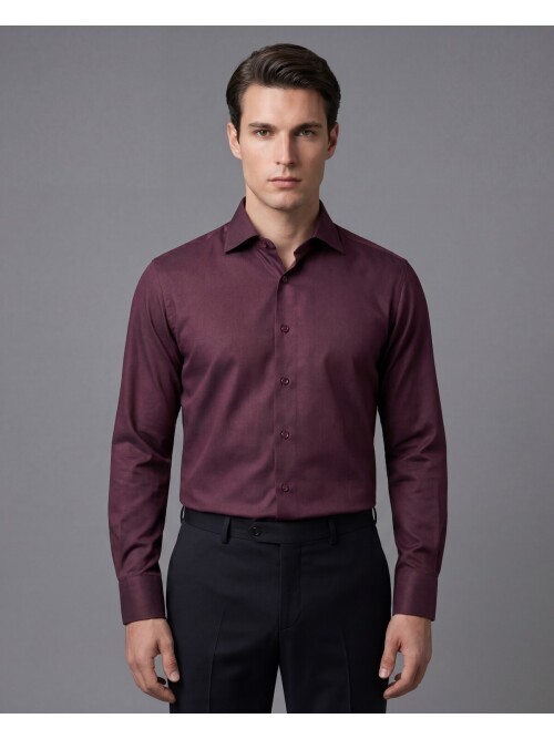 Bordo Slim Fit Uzun Kollu Klasik Yaka Gömlek