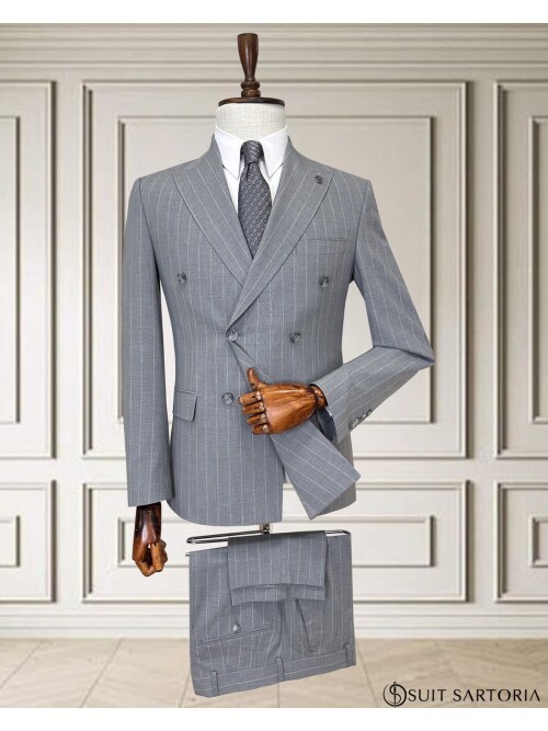 Grey Pinstripe Double-Breasted Men’s Suit