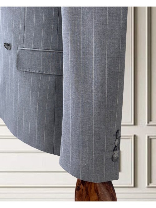 Grey Pinstripe Double-Breasted Men’s Suit