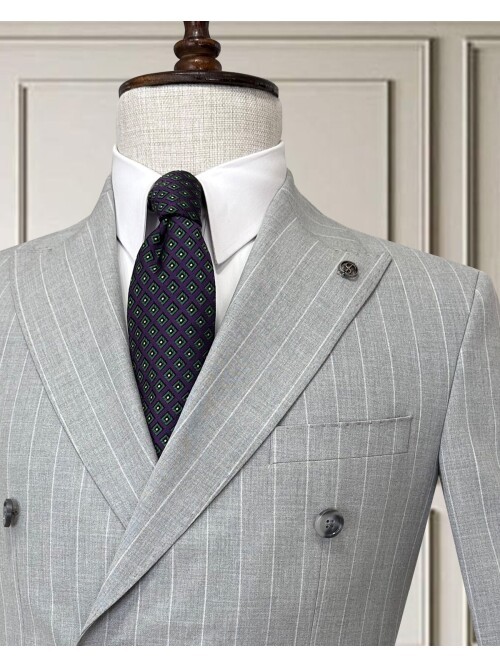 Grey Pinstripe Double-Breasted Men’s Suit