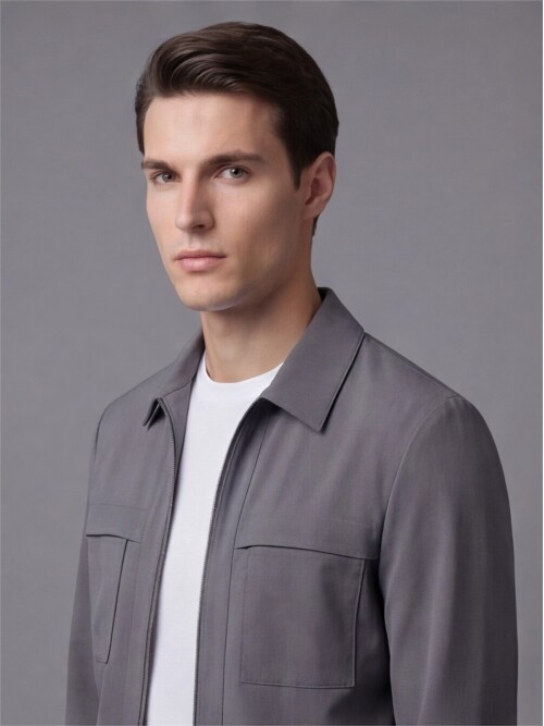 Gri Fermuarlı Performans Takım Elbise