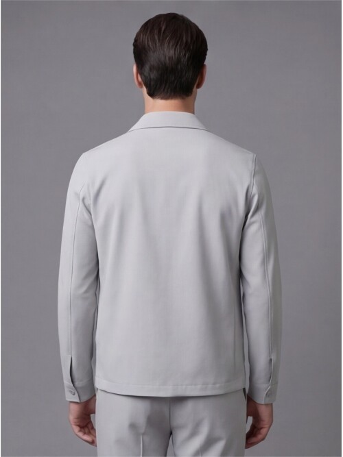 Grey Shirt Collar Snap Fastener Polyamide Suit