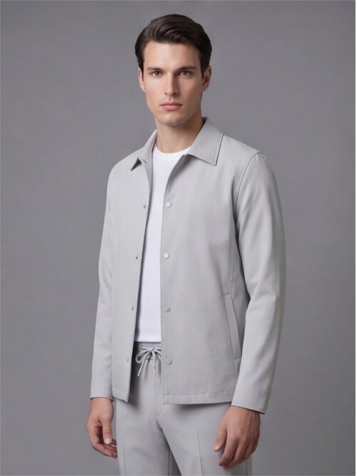 Grey Shirt Collar Snap Fastener Polyamide Suit